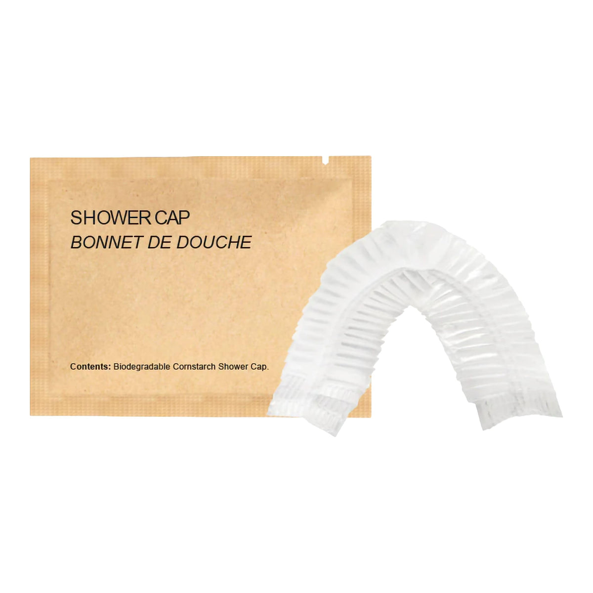 World Amenities kraft paper shower cap in eco-friendly packaging for travel