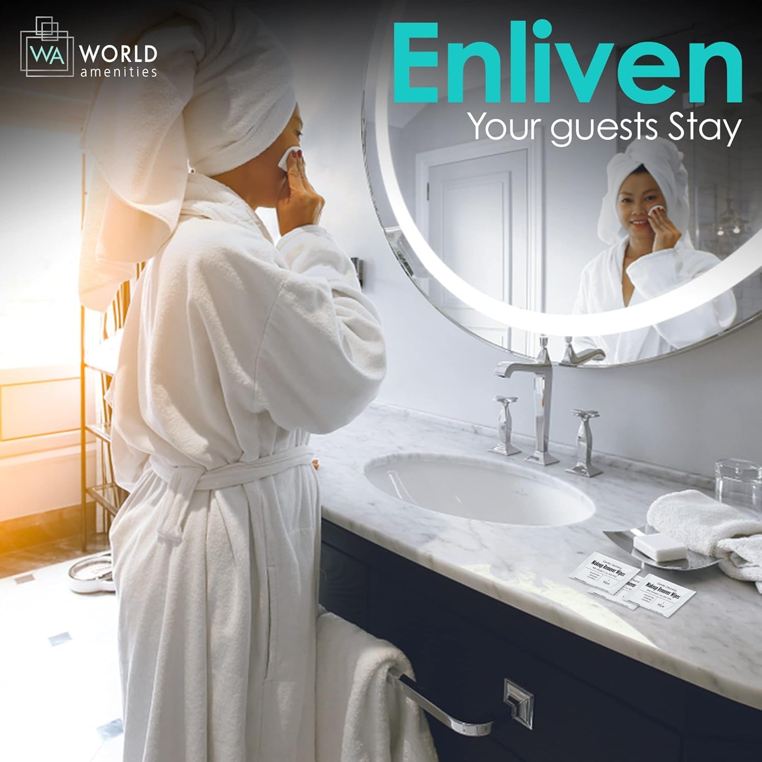 World Amenities vitamin E enriched wipes nourish skin during makeup removal