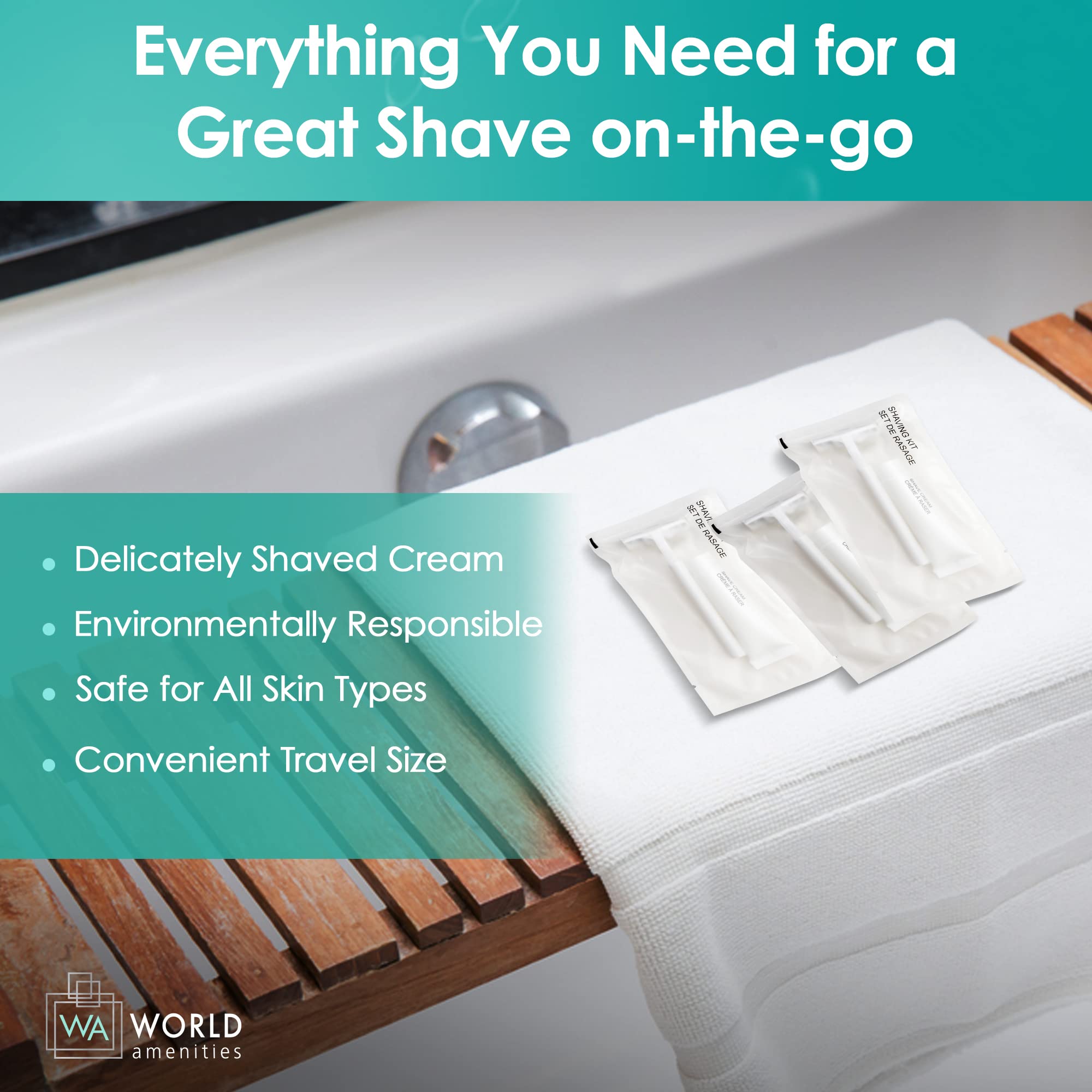 World Amenities moisturizing shave cream 15g for comfortable lather and glide.