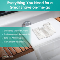 World Amenities moisturizing shave cream 15g for comfortable lather and glide.
