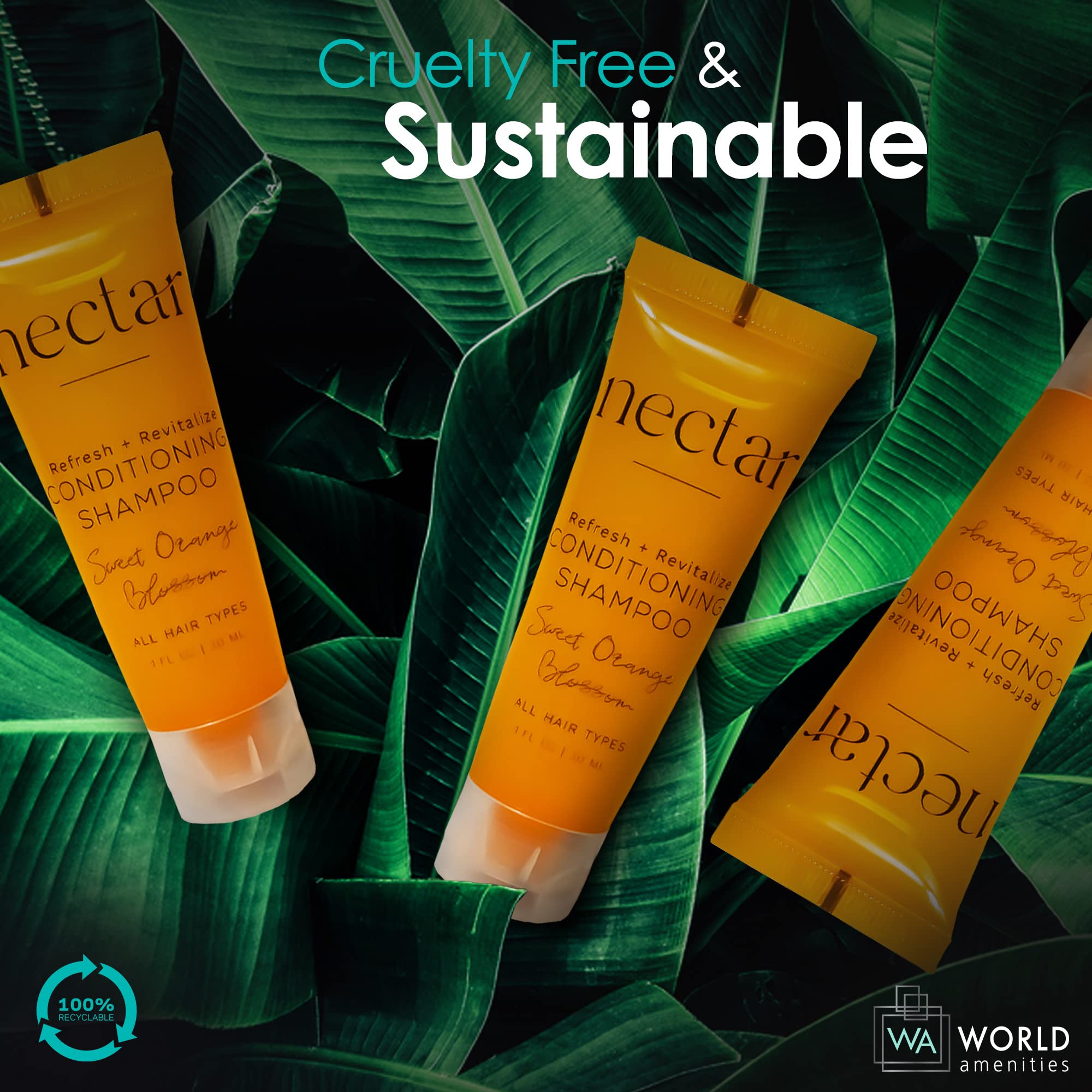 Close-up of World Amenities Nectar label with orange blossom fragrance
