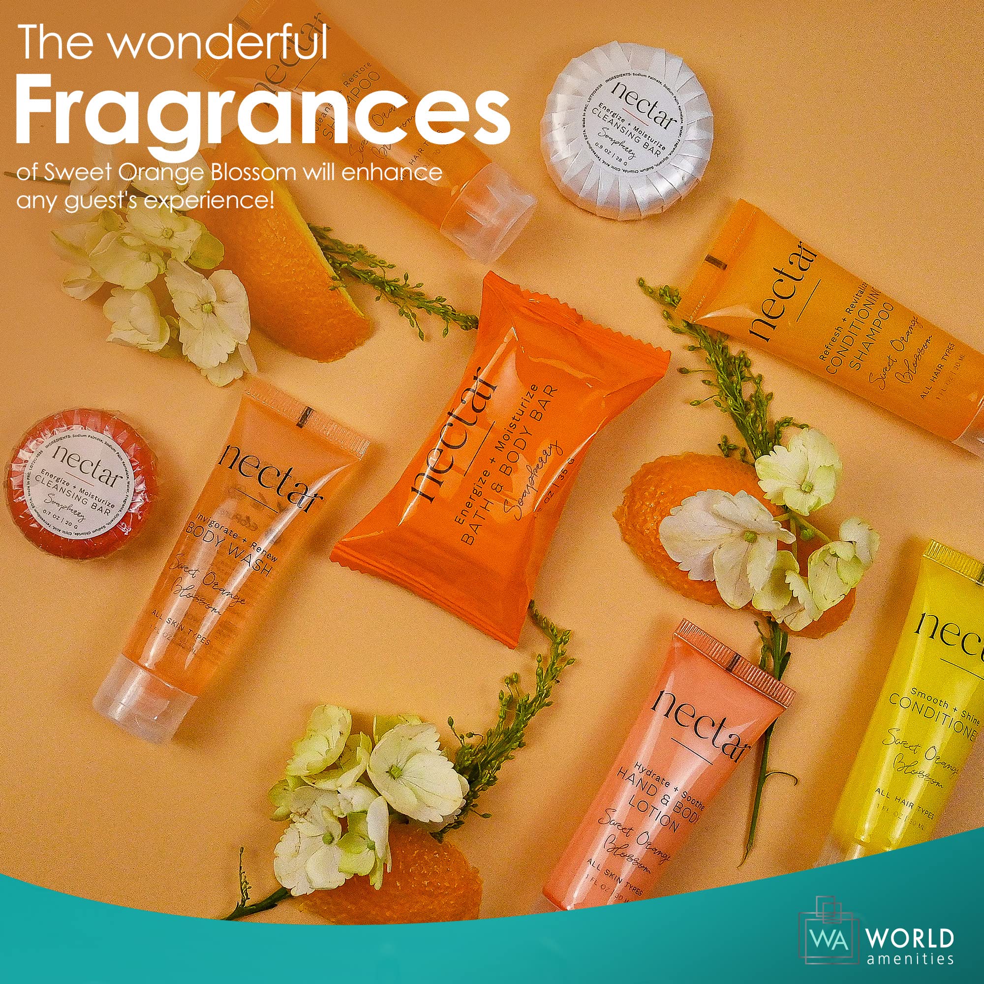 Mini travel-size World Amenities Nectar bottle ideal for hotels