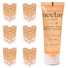 World Amenities Nectar bottle pour shows a refreshing bath ritual with orange blossom scent