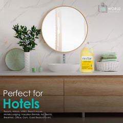 World Amenities Nectar Conditioner pump-dispense highlighting easy hotel-grade use