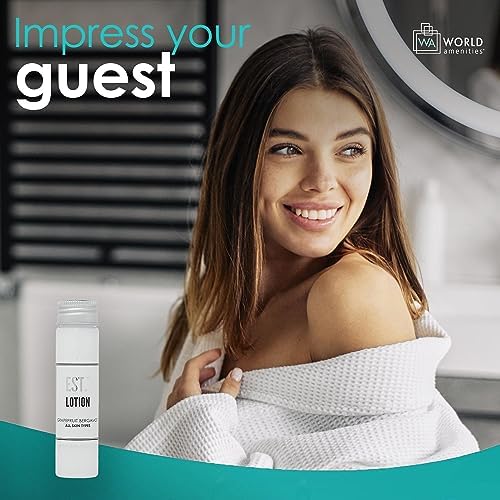 World Amenities lotion pour demonstrates easy dispensing for hotel amenities and guest comfort.