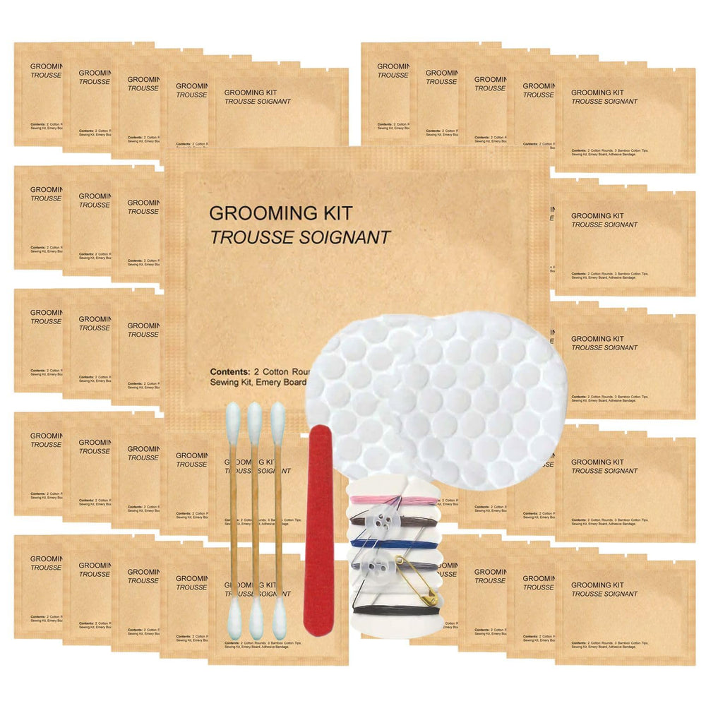 World Amenities travel-size toiletries kit in plastic-free packaging