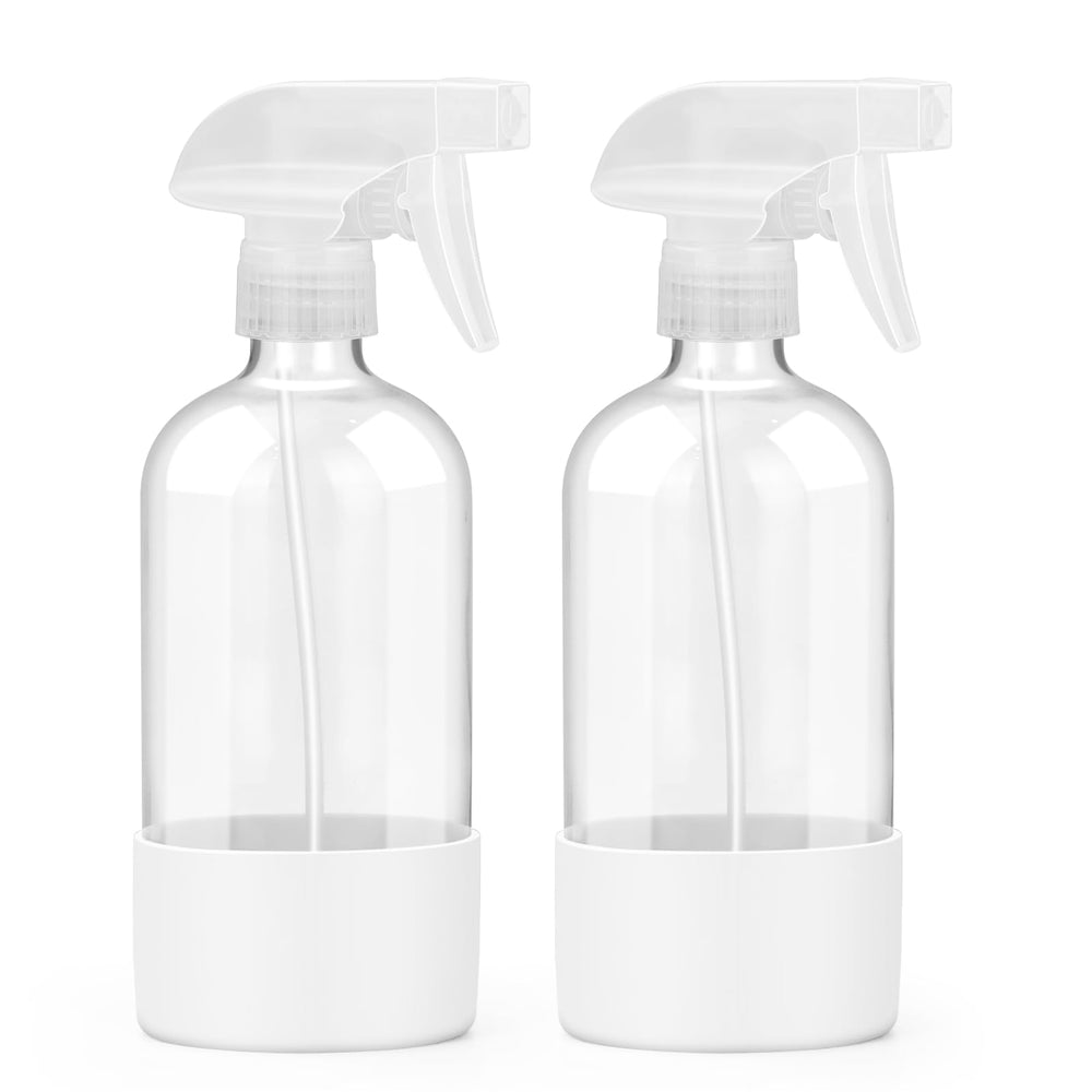 Worldgsb glass spray bottle with silicone sleeve shows liquid level for easy monitoring.