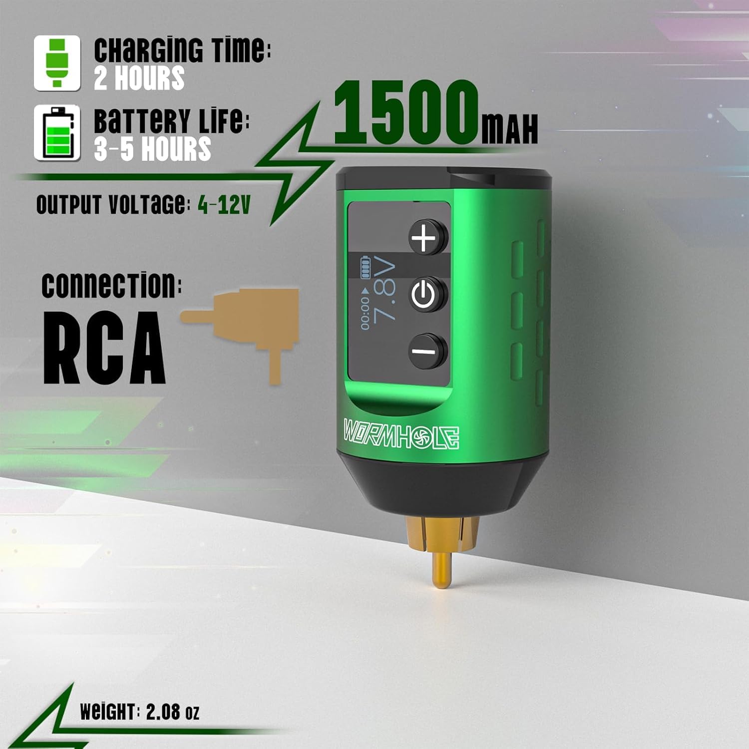 Wormhole Tattoo 1500mAh battery pack for extended cordless sessions.