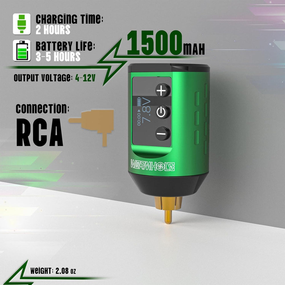 Wormhole Tattoo 1500mAh battery pack for extended cordless sessions.