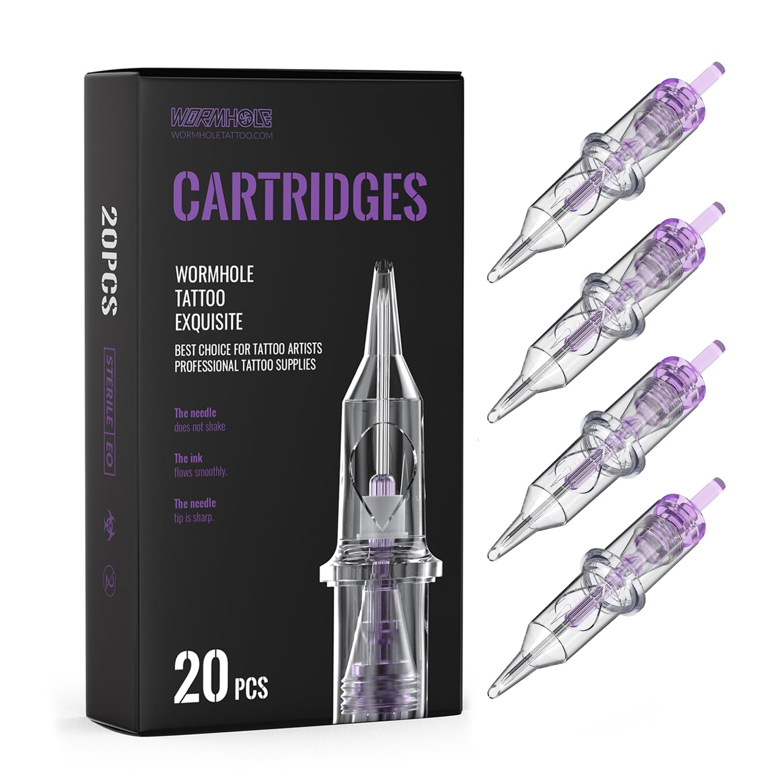 Wormhole Tattoo 20pcs 5RL cartridge needles for precise lining and consistent ink delivery