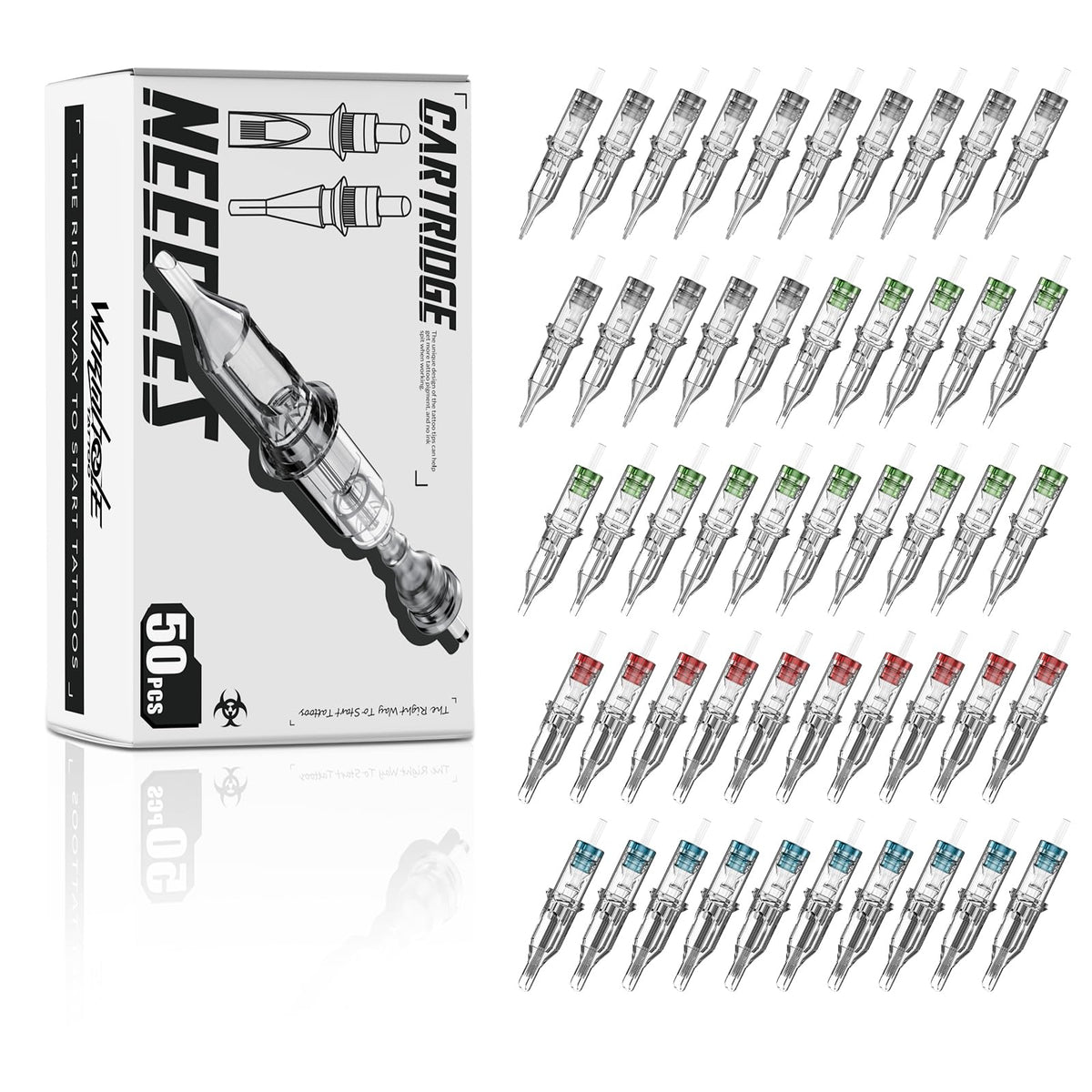Wormhole Tattoo 1005RL long taper needles for precise lining and clean edges.
