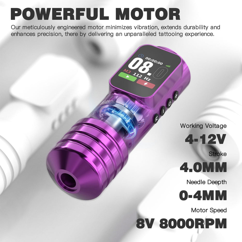 Wormhole Tattoo gun smart digital display shows battery, speed, and timer