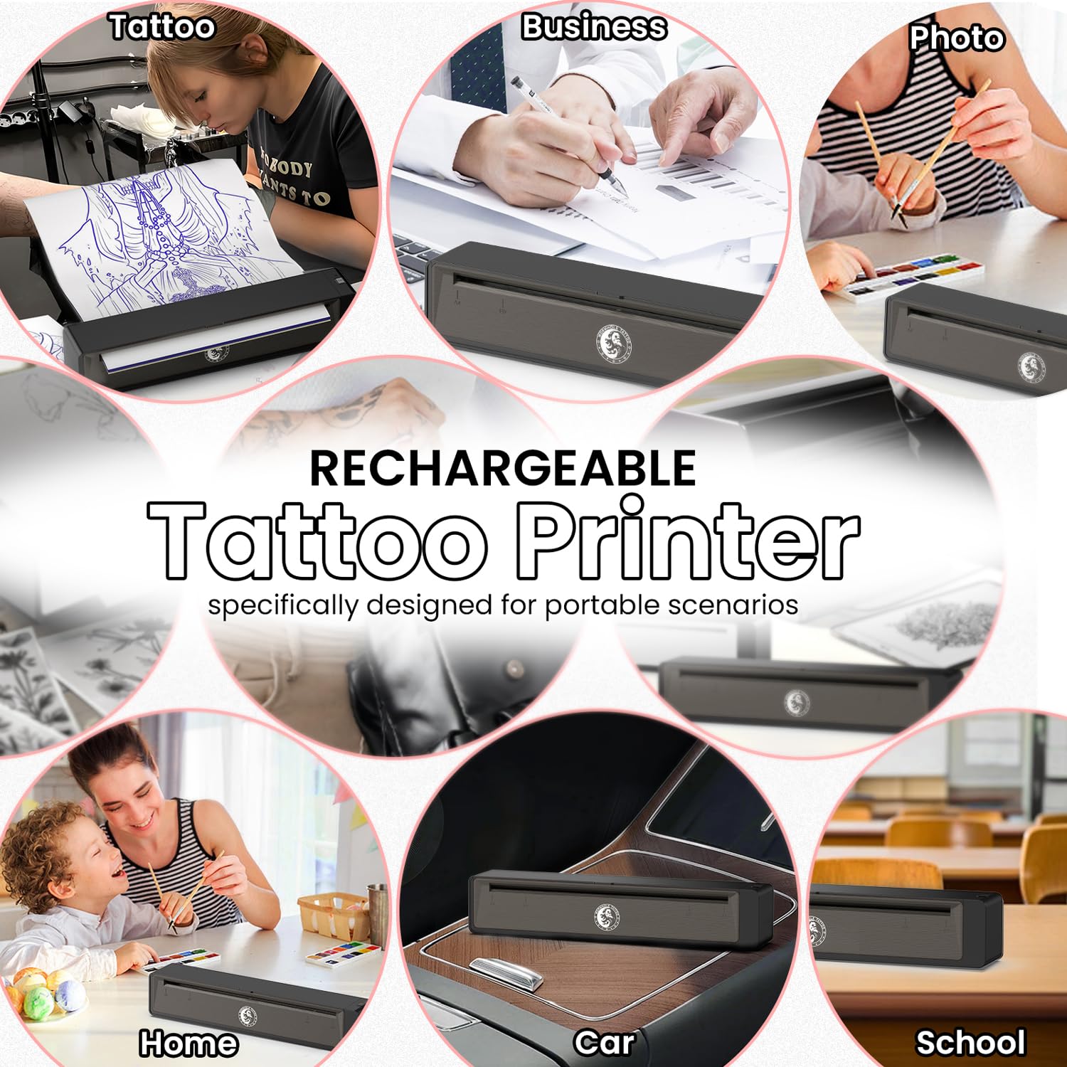 Wormhole Tattoo stencil printer A4-capable, versatile stencil sizes.