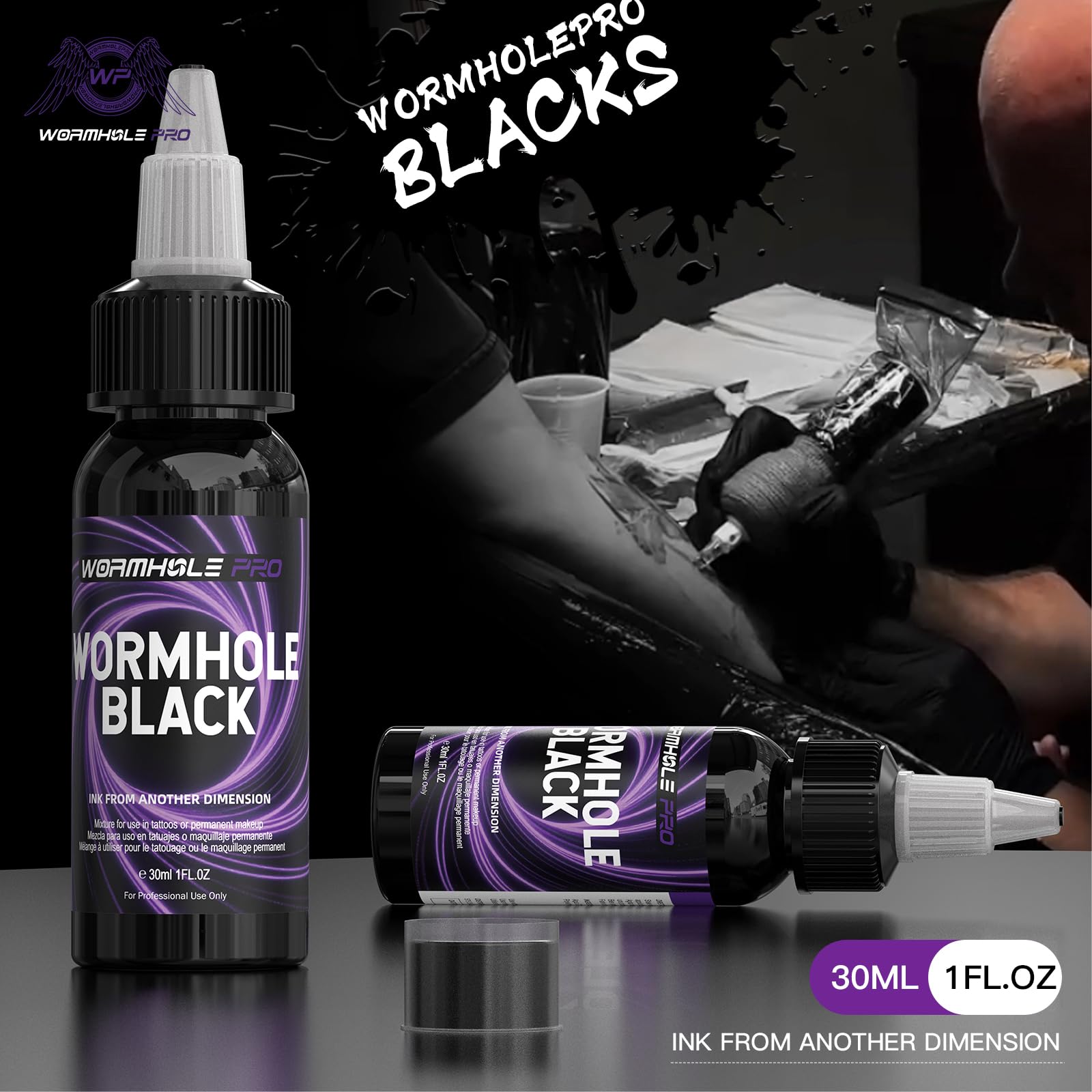 WORMHOLEPRO black ink swatches closeup highlighting rich, long-lasting color.
