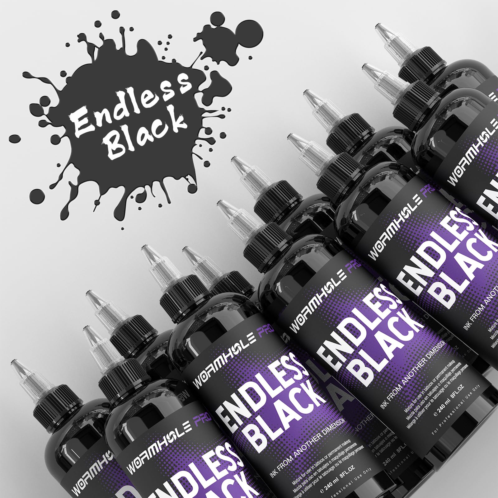 WORMHOLEPRO Endless Black in-use tattoo session shot suggests intense black coverage.