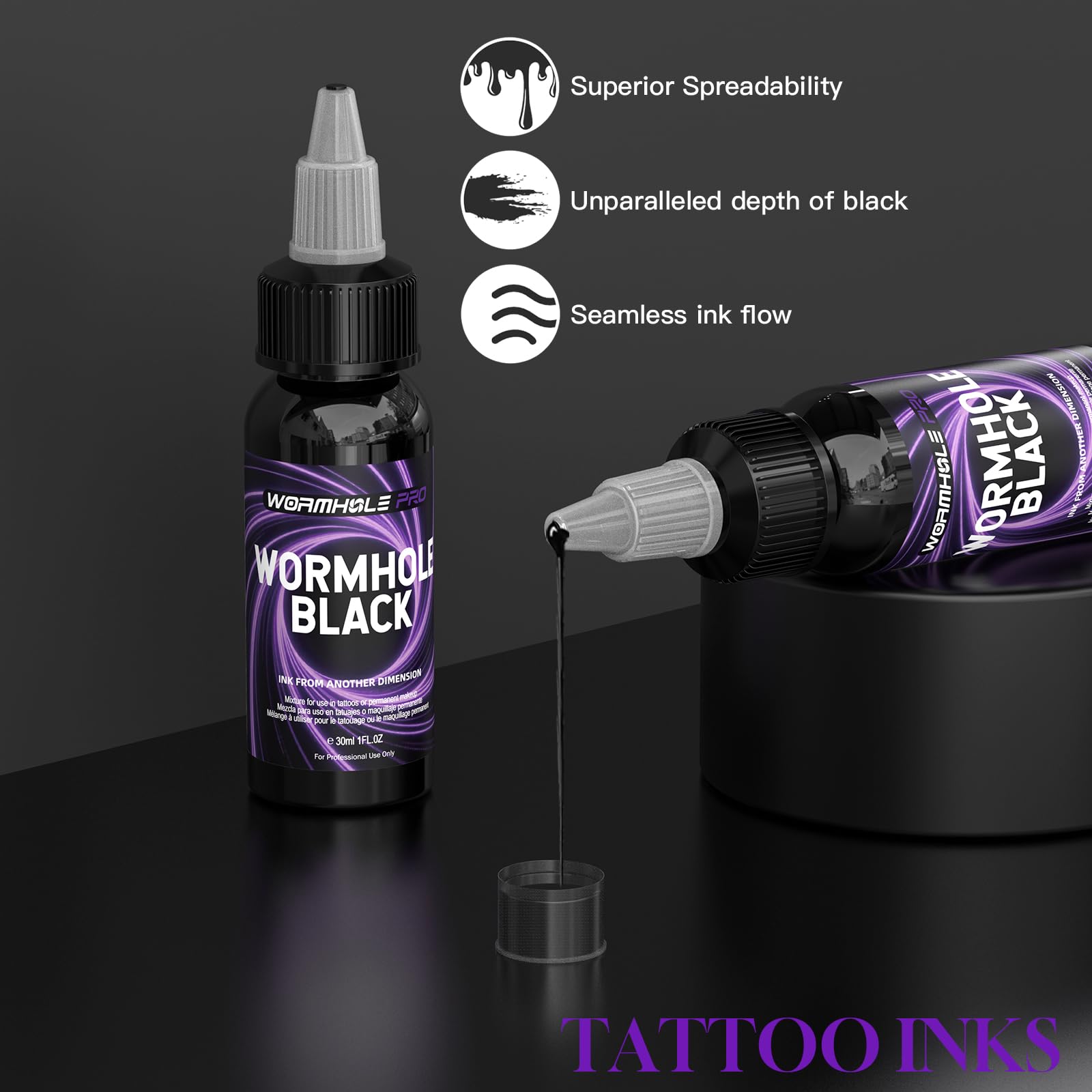 WORMHOLEPRO line-work with black ink demonstrating smooth flow.