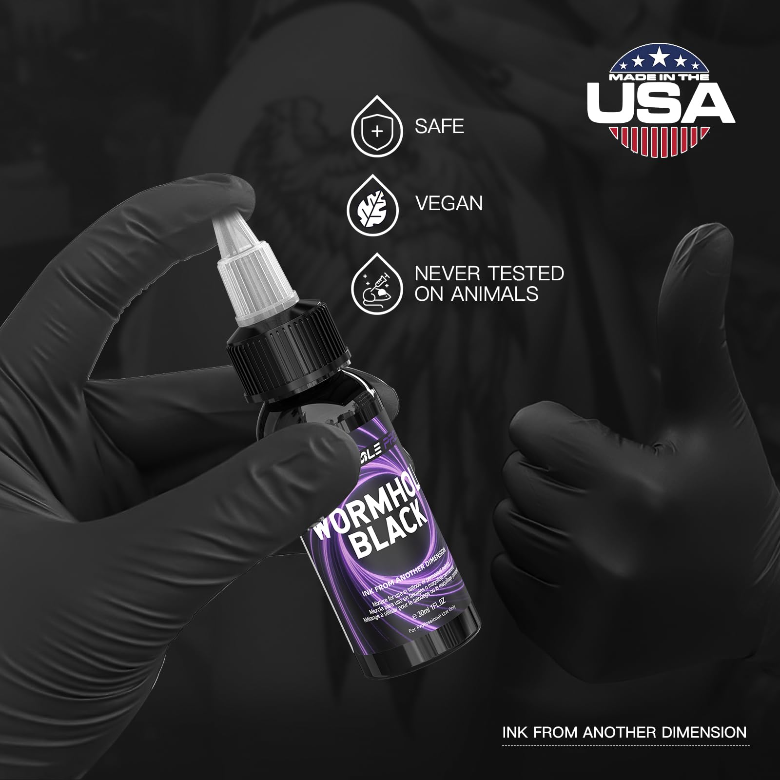 WORMHOLEPRO 1 oz bottle in action with secure twist-off cap.