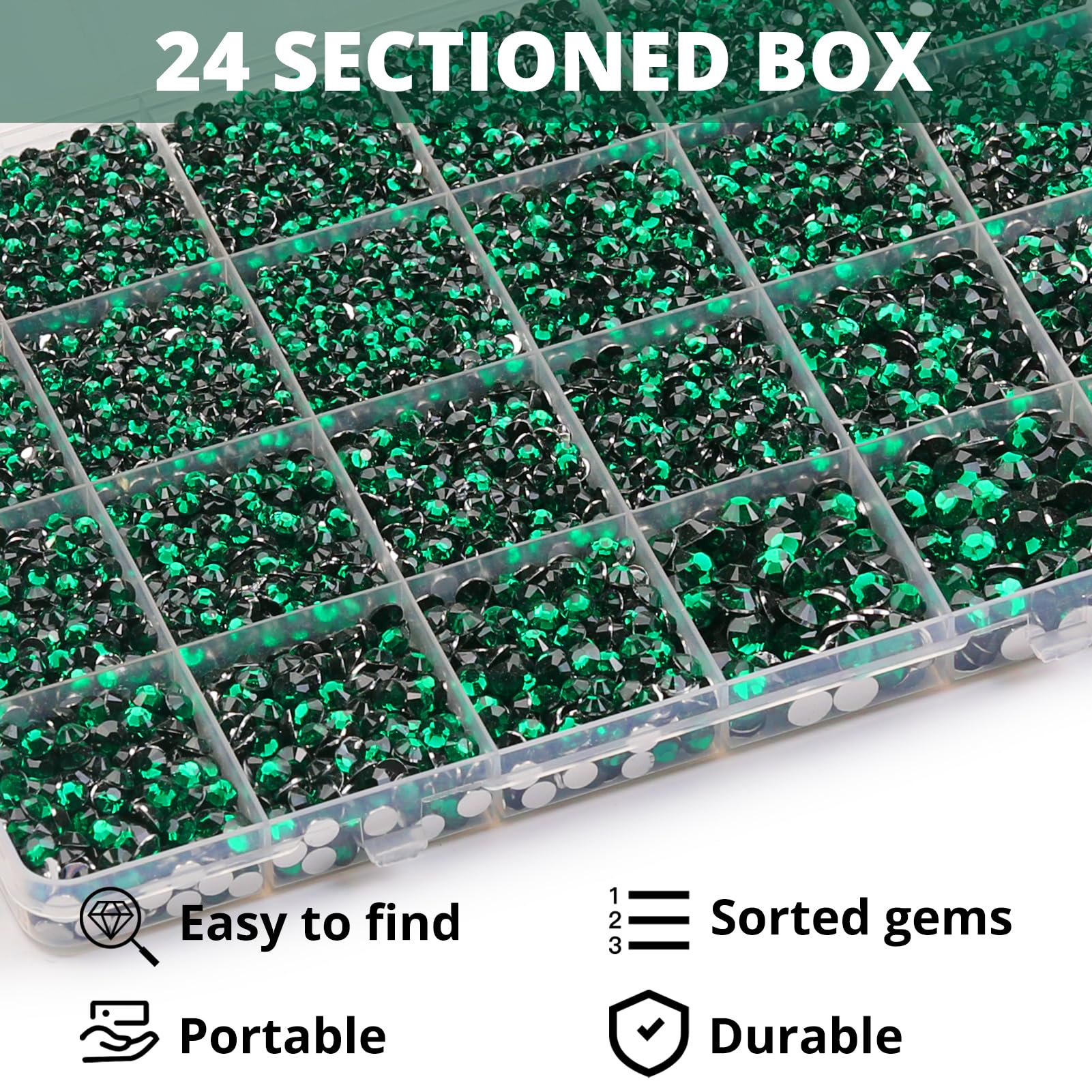 Worthofbest flat-back emerald crystals catching light with 14 facets
