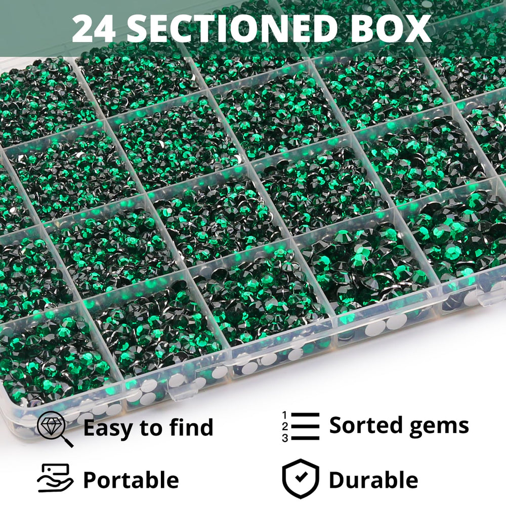 Worthofbest flat-back emerald crystals catching light with 14 facets