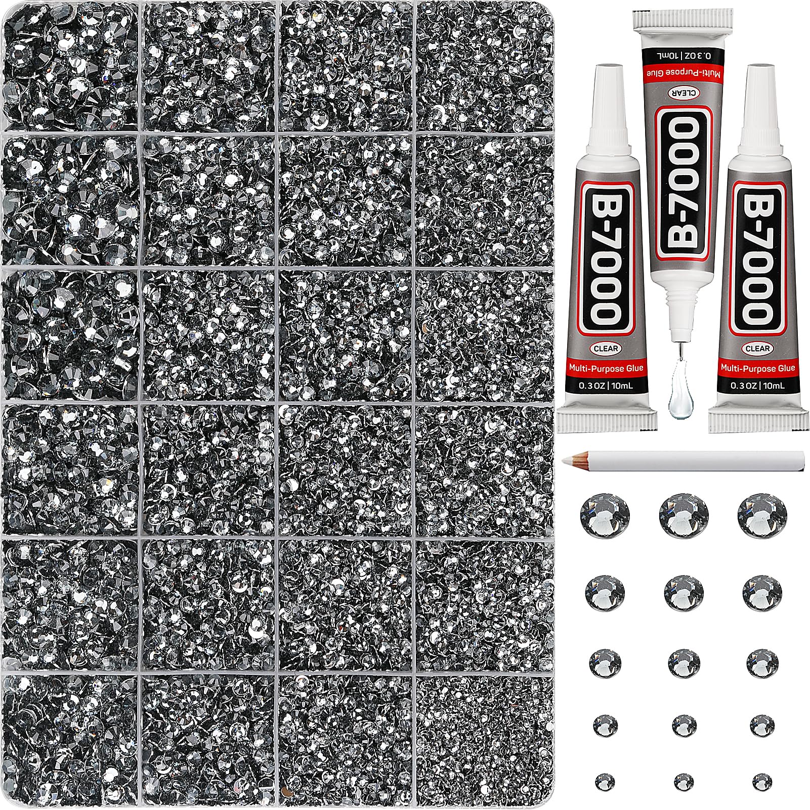 Worthofbest 31000pcs gray rhinestones kit packaging and organized grid case