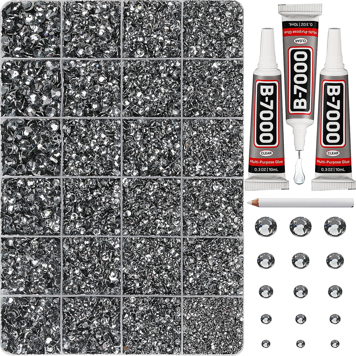 Worthofbest 31000pcs gray rhinestones kit packaging and organized grid case