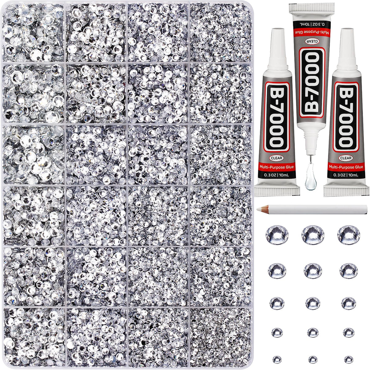 Worthofbest rhinestones-set with silver-clear crystals for versatile DIY sparkle projects.