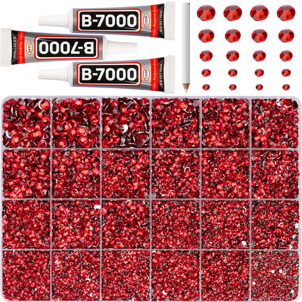 Worthofbest red rhinestones mix 2-6 mm for versatile crafting and decoration