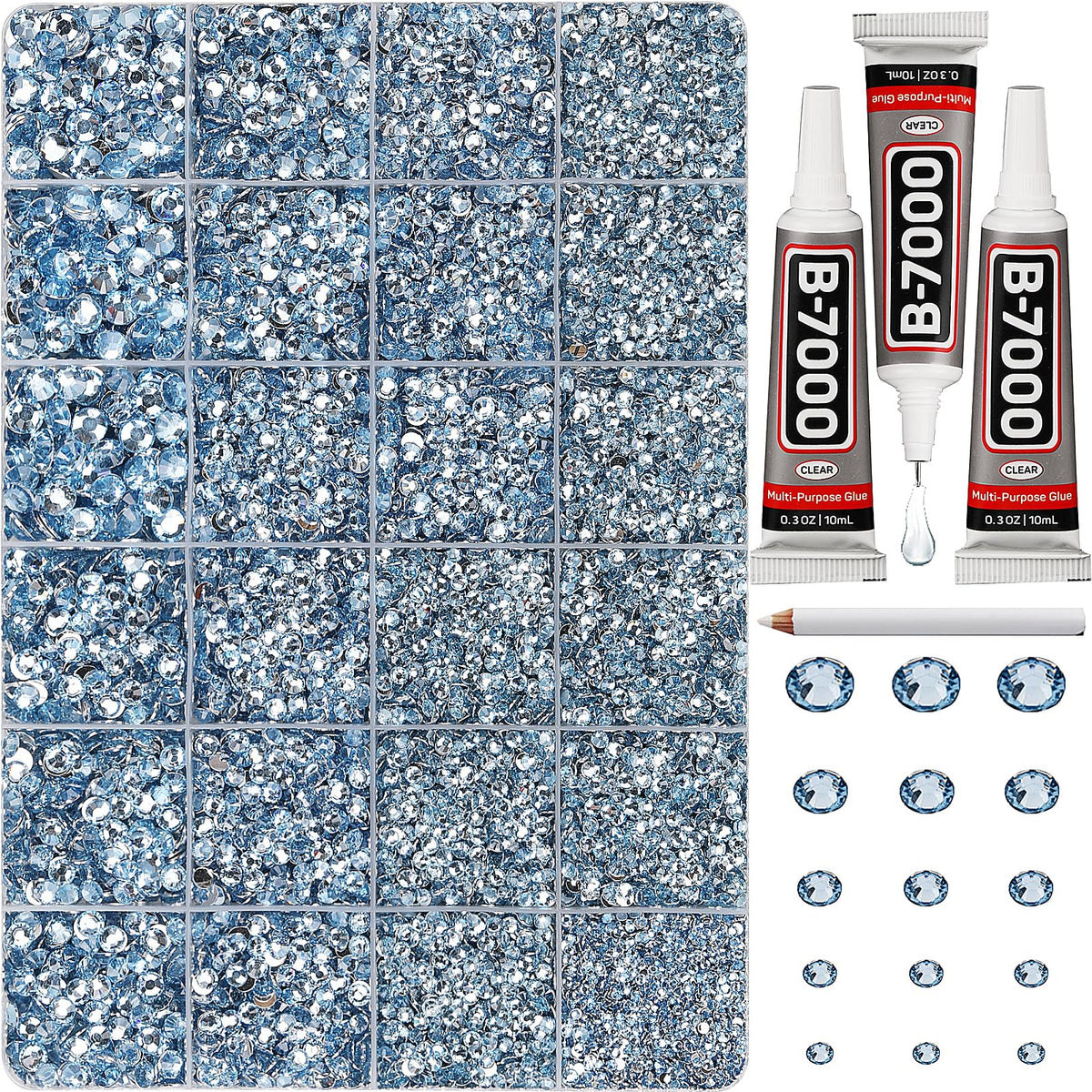 Worthofbest baby blue rhinestones set with 31,000 pieces for versatile bedazzling projects.