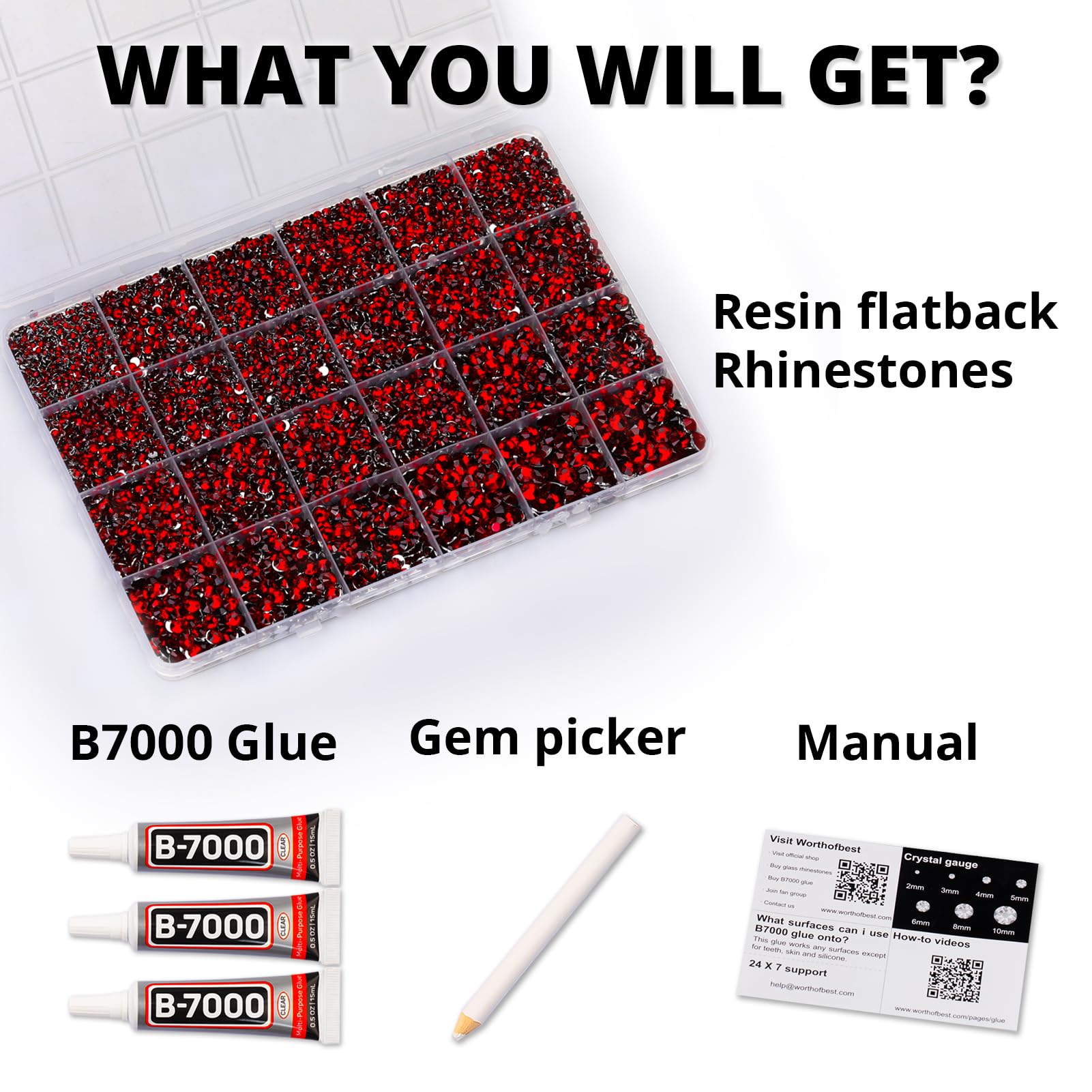 Worthofbest bedazzling kit contents with 24-grid organizer