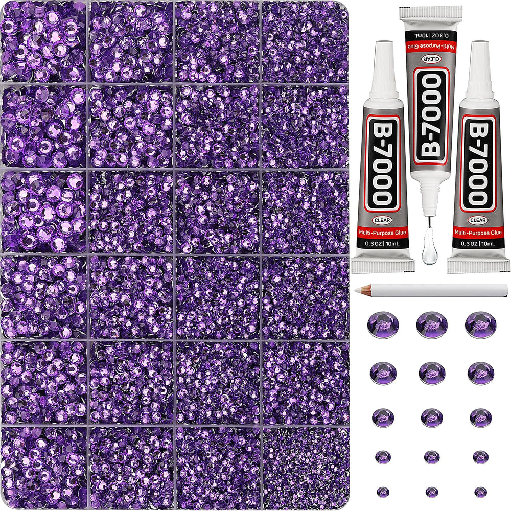 Worthofbest dark lavender rhinestones in a 24-grid set for sparkling fabric accents.