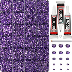 Worthofbest dark lavender rhinestones in a 24-grid set for sparkling fabric accents.