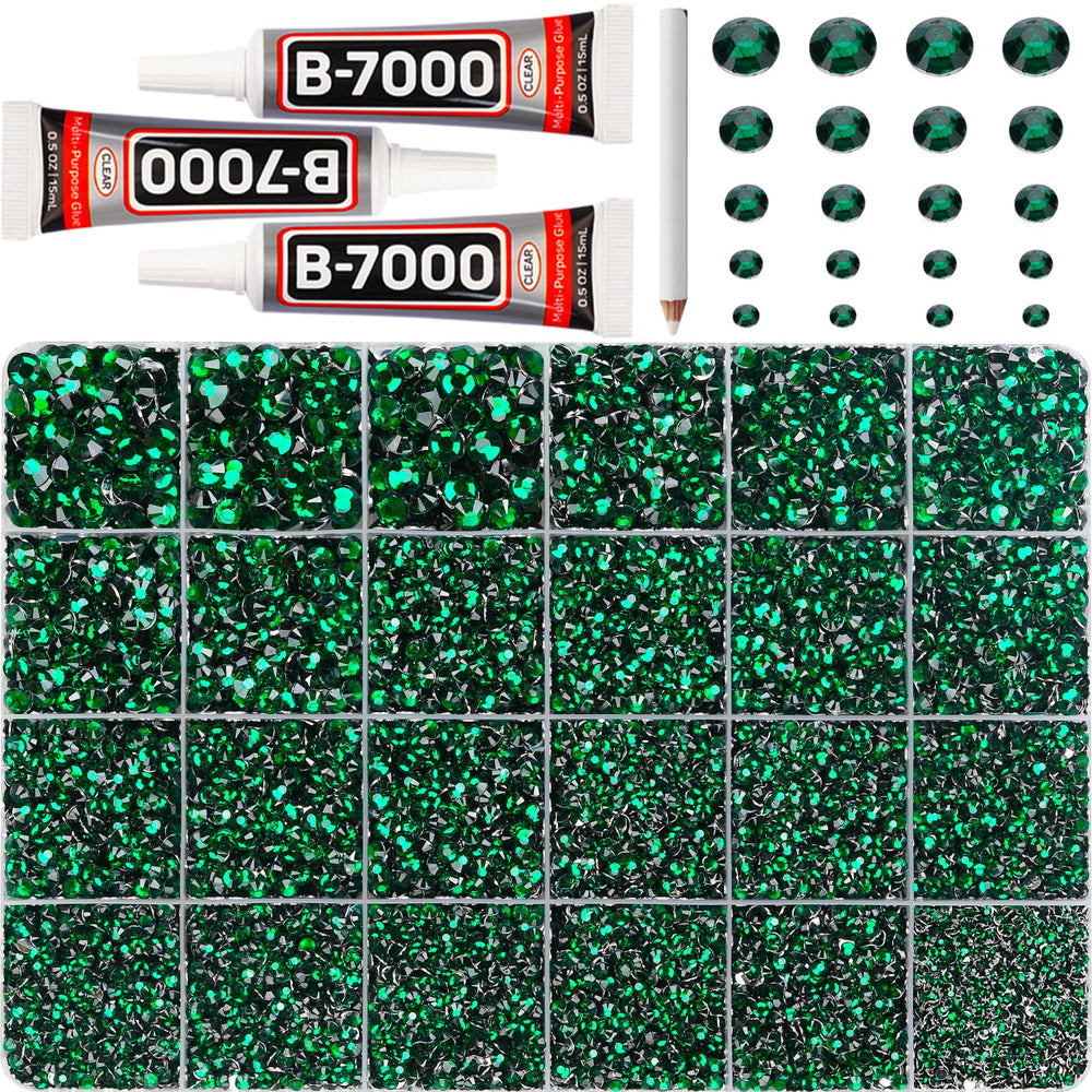 Worthofbest emerald rhinestones organized in a 24-grid case for precise crafting