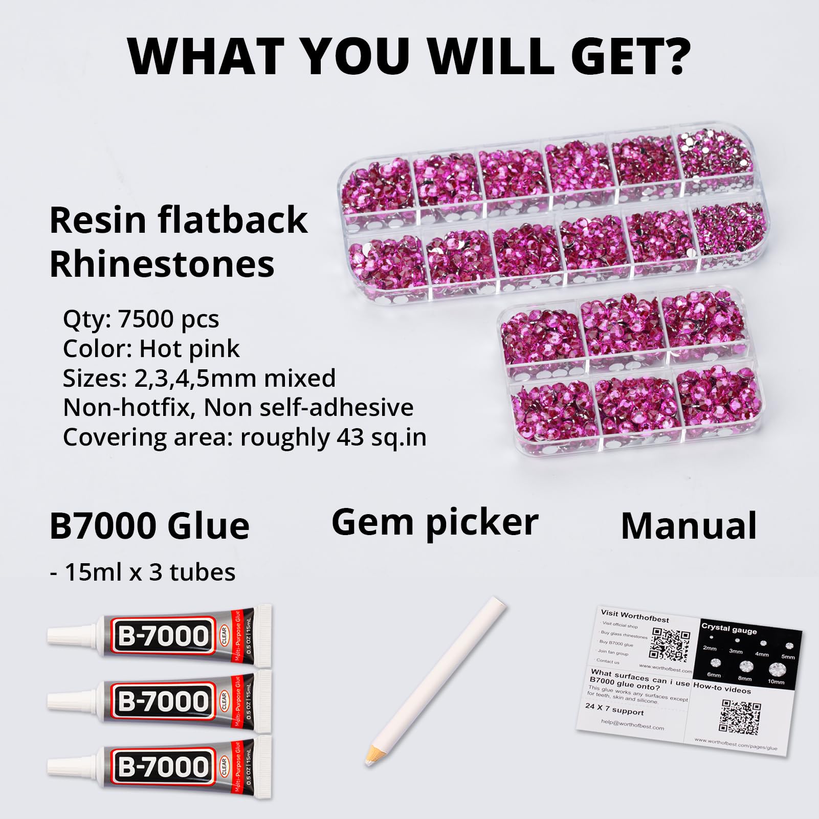 Worthofbest hot pink rhinestones multi-sizes ready for clothing and accessory bedazzling