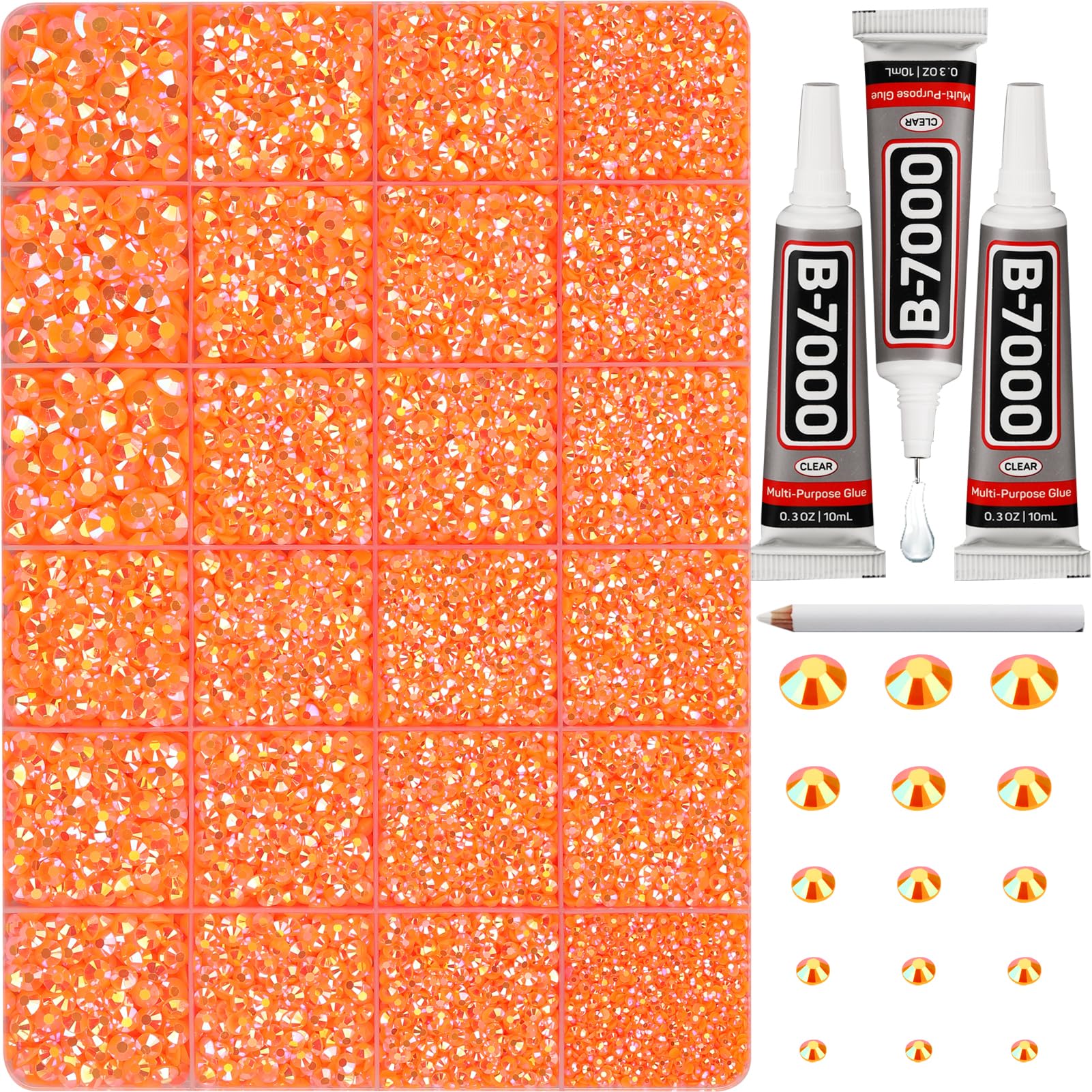 Worthofbest orange AB rhinestones in a 31k jar for dazzling DIY projects.
