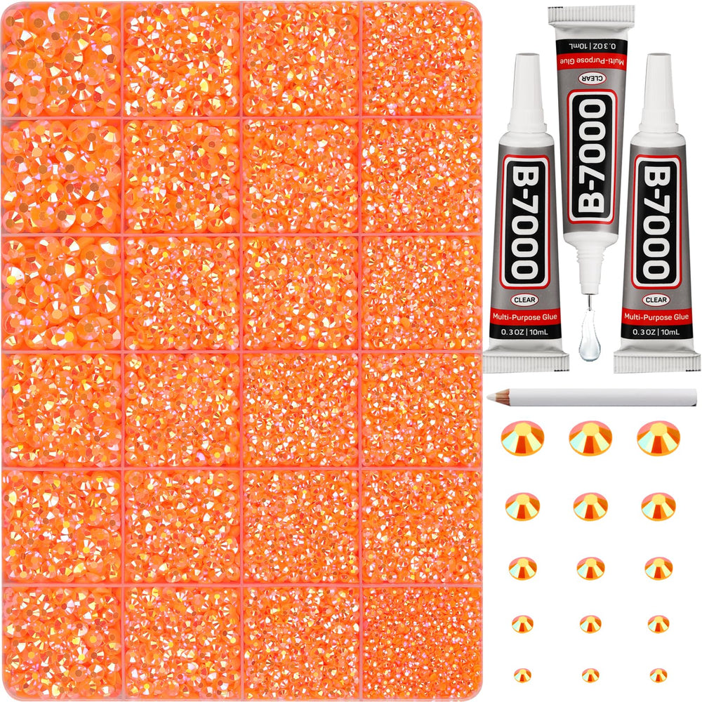 Worthofbest orange AB rhinestones in a 31k jar for dazzling DIY projects.