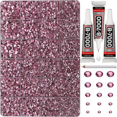 Worthofbest pink rhinestones in a 24-grid pack for easy DIY embellishments.