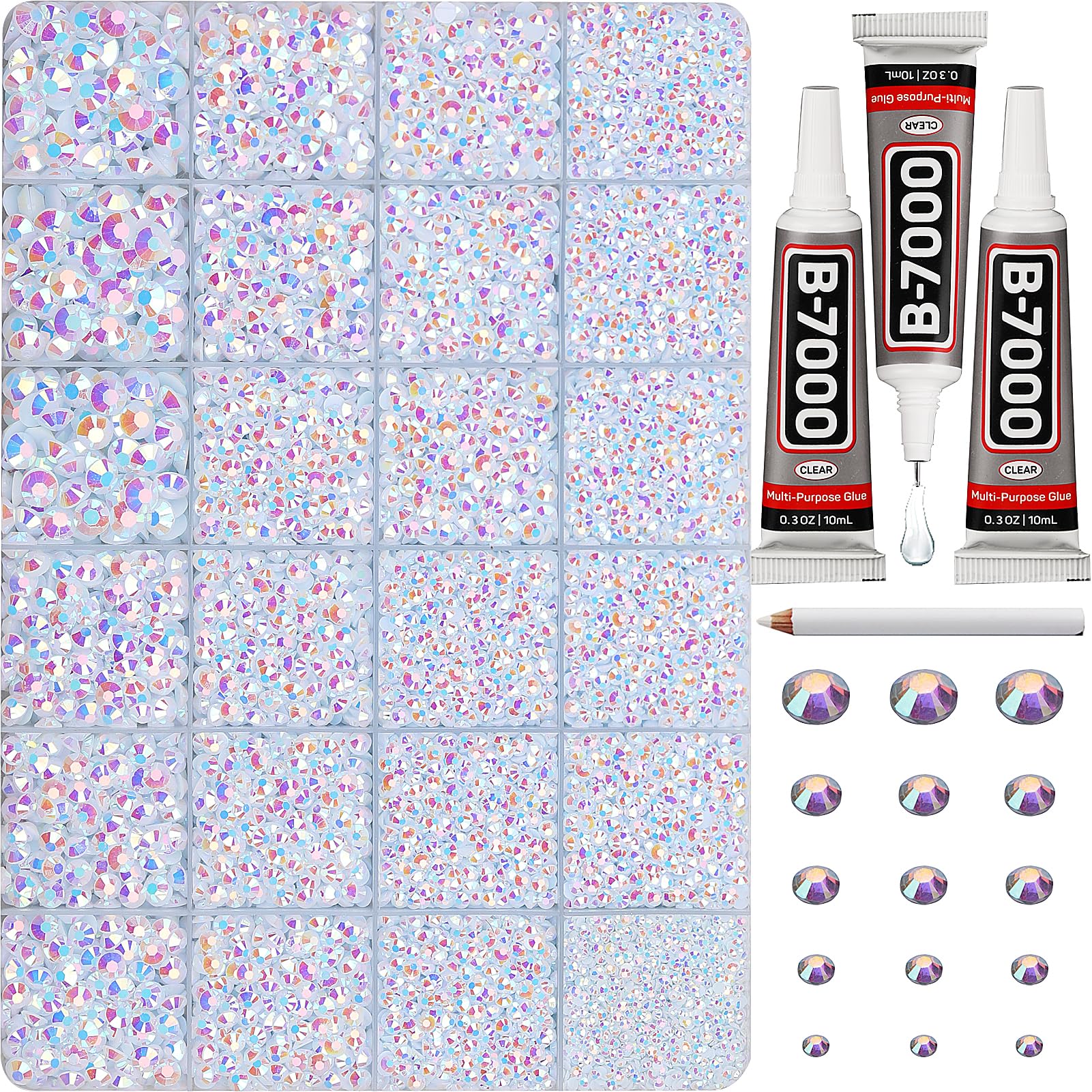 Worthofbest white AB rhinestones flatback 2-6mm closeup for bedazzling crafts