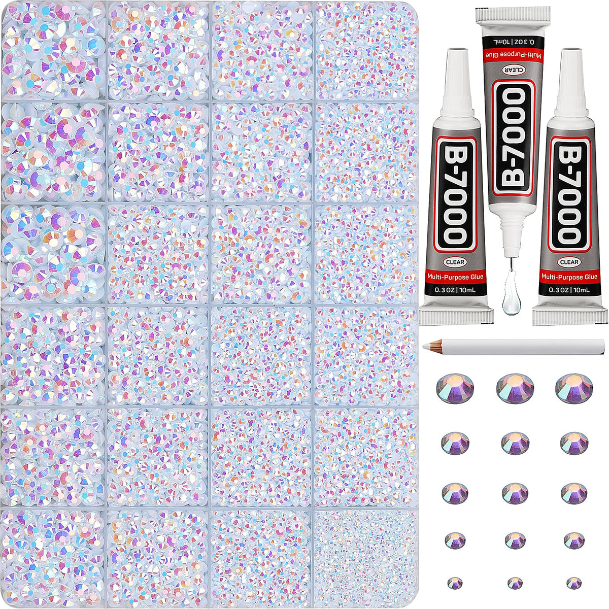 Worthofbest white AB rhinestones flatback 2-6mm closeup for bedazzling crafts