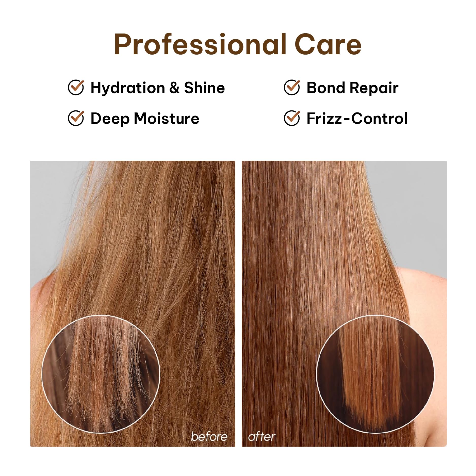 Shiny, smooth hair texture after using WOTION Karseel mask