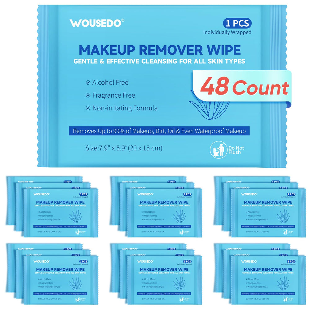 WOUSEDO bulk-pack makeup remover wipes for easy daily cleansing and sharing.