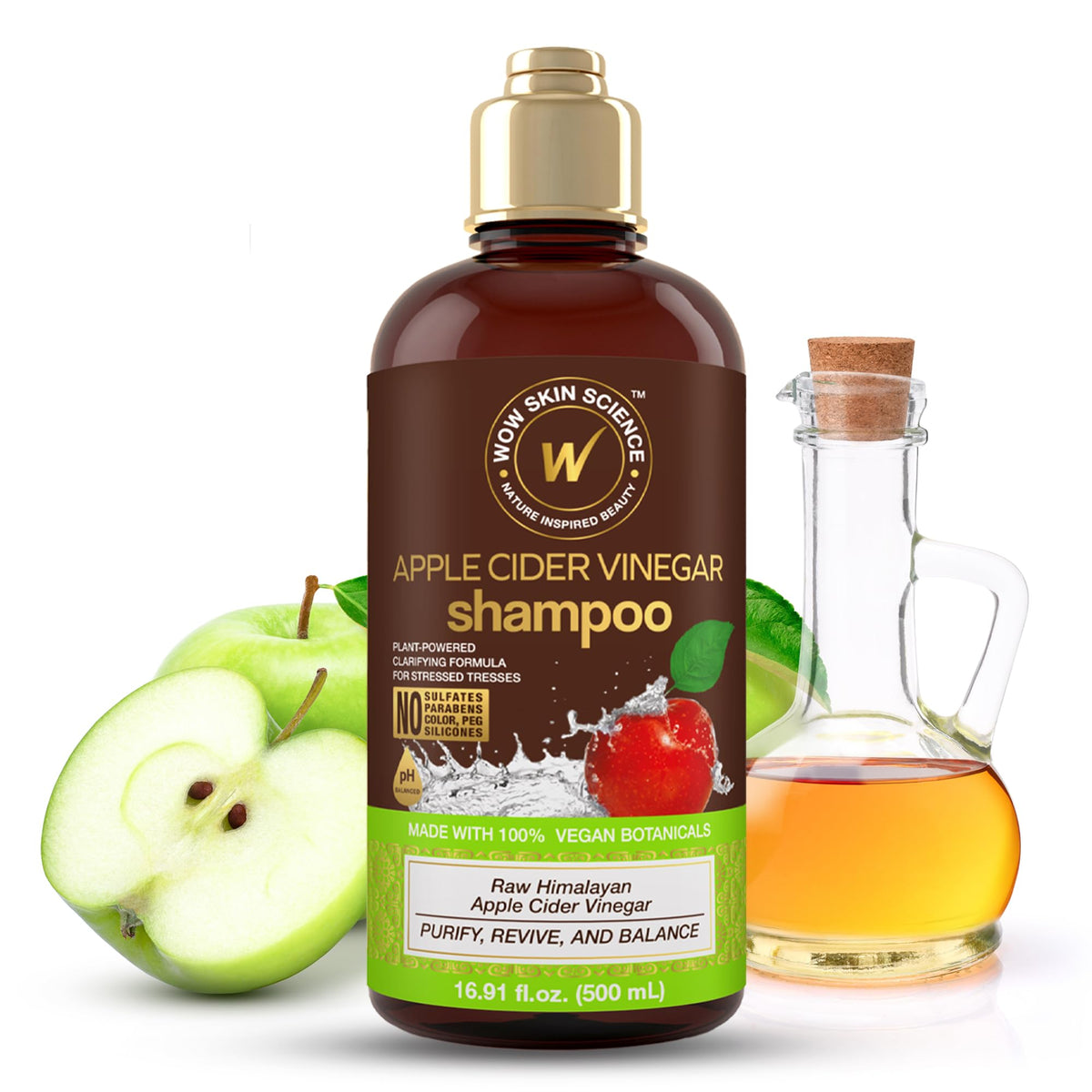 WOW Life Science Apple Cider Vinegar Shampoo bottle pour shows scalp clarification benefits
