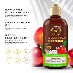 WOW Life Science Apple Cider Vinegar Shampoo label closeup highlights vegan formula