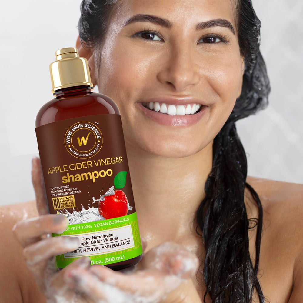 WOW Life Science Apple Cider Vinegar Shampoo scalp massage demonstrates gentle cleansing