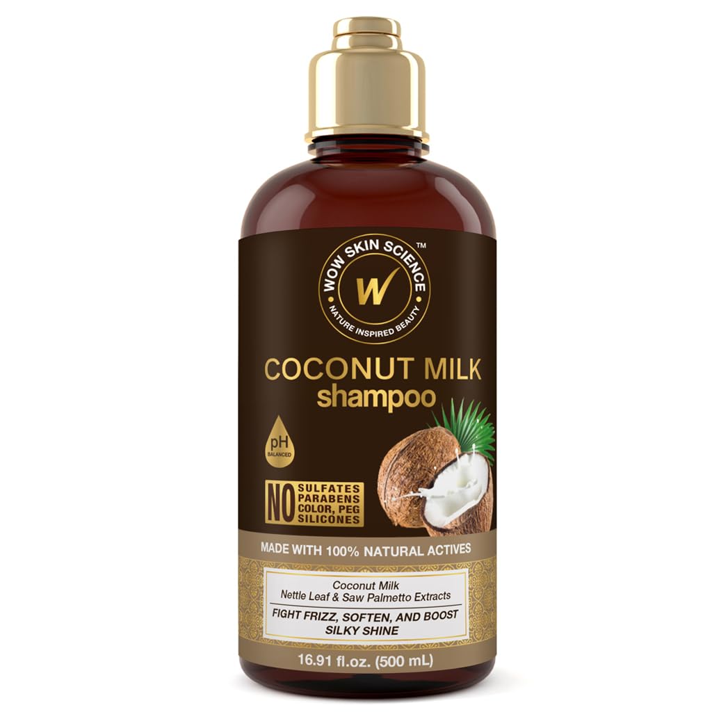 WOW Skin Science Coconut Oil Milk Shampoo bottle with hydrating formula for smooth, frizz-free hair