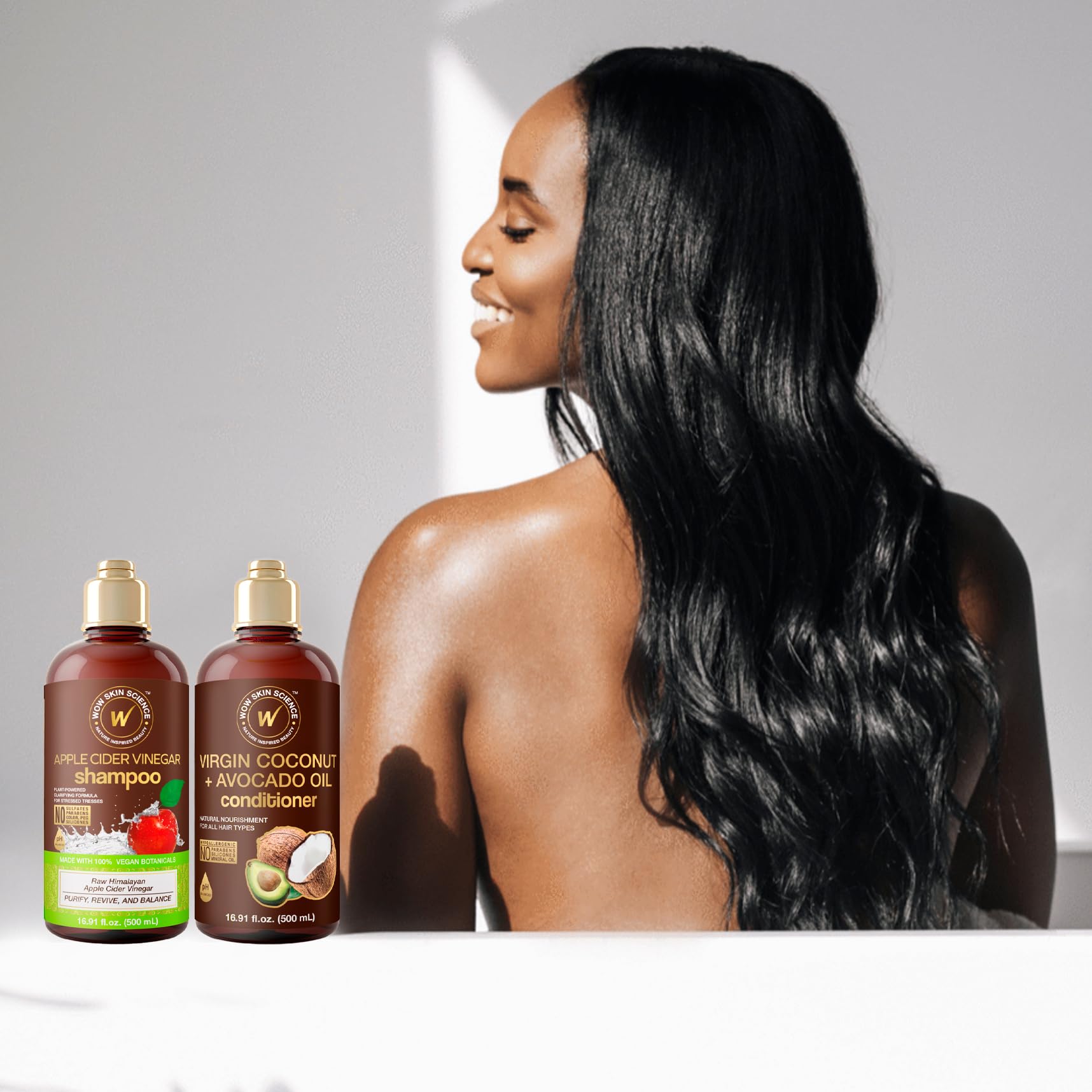 WOW Skin Science Himalayan apple-based ACV ingredients image hints scalp nourishment.