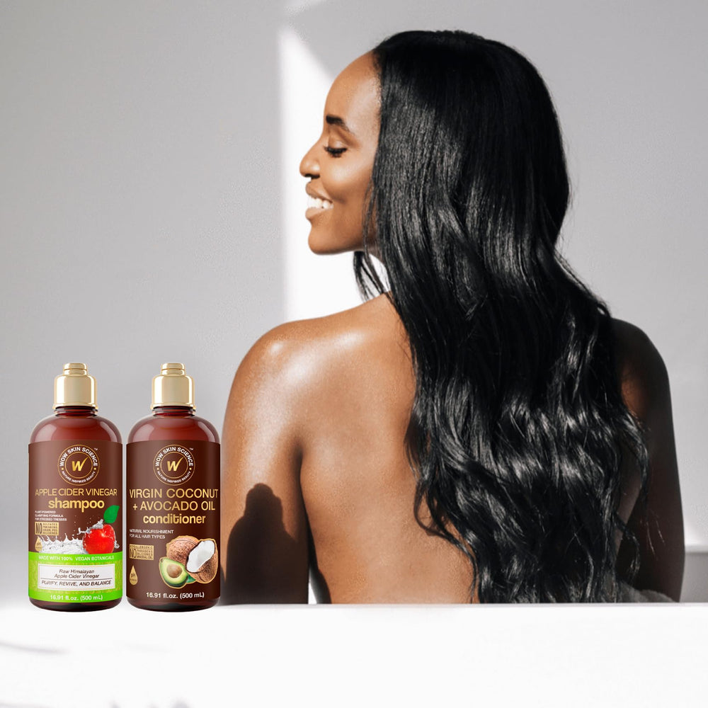 WOW Skin Science Himalayan apple-based ACV ingredients image hints scalp nourishment.