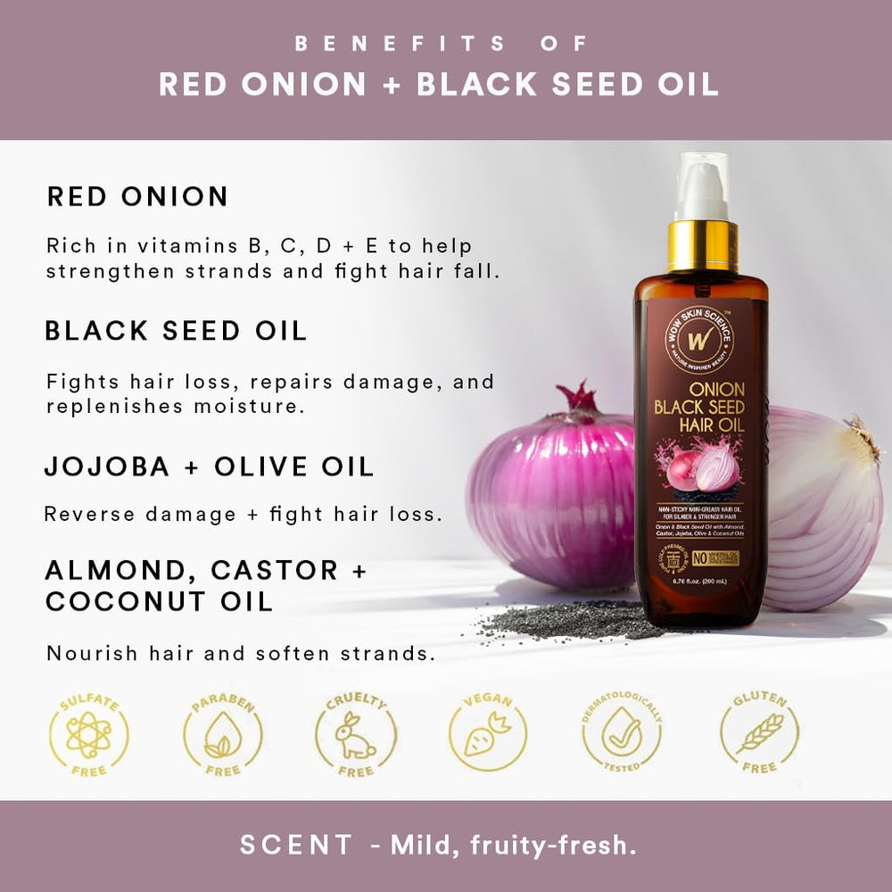 WOW Skin Science Onion Black Seed Hair Oil vegan formula for hair care