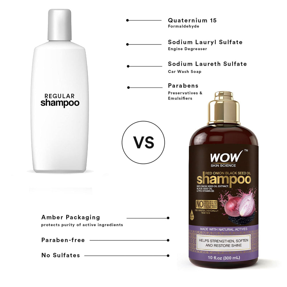 Label view of WOW Skin Science shampoo emphasizing natural ingredients.