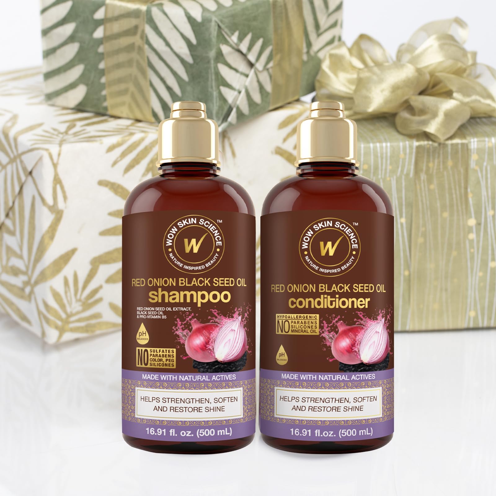 WOW Skin Science sulfate-free formula badge on bottle highlights clean hair feeling