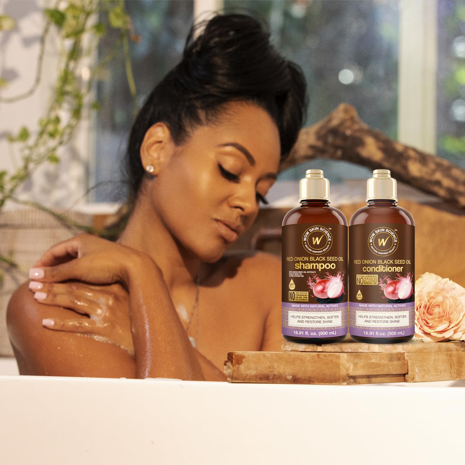 WOW Skin Science plant-powered ingredients badge signals vegan, hypoallergenic care